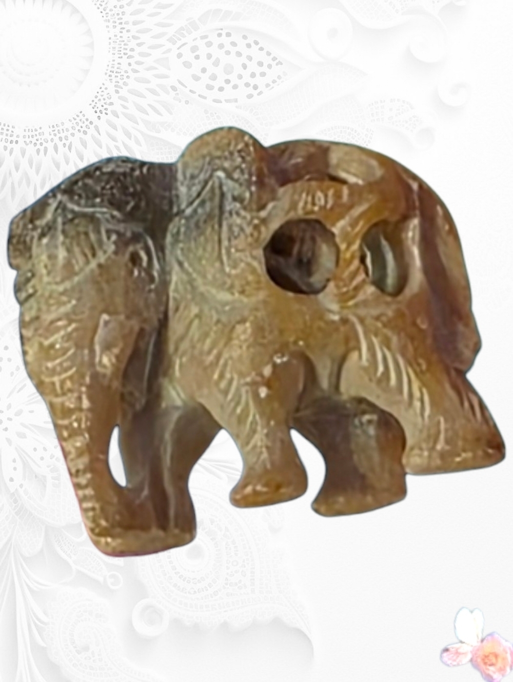 Artisan Stone Mother & Baby Elephant Mini Figurine Neutral Brown 205